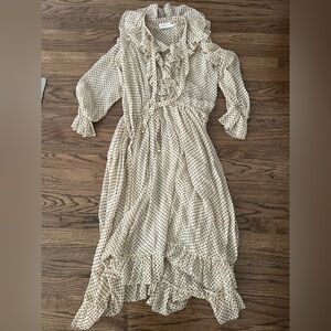 Zimmermann Cream and Black Polka Dot Ruffle Blouse